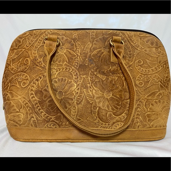 Light Brown Leather Tooled Purse - Picture 1 of 4